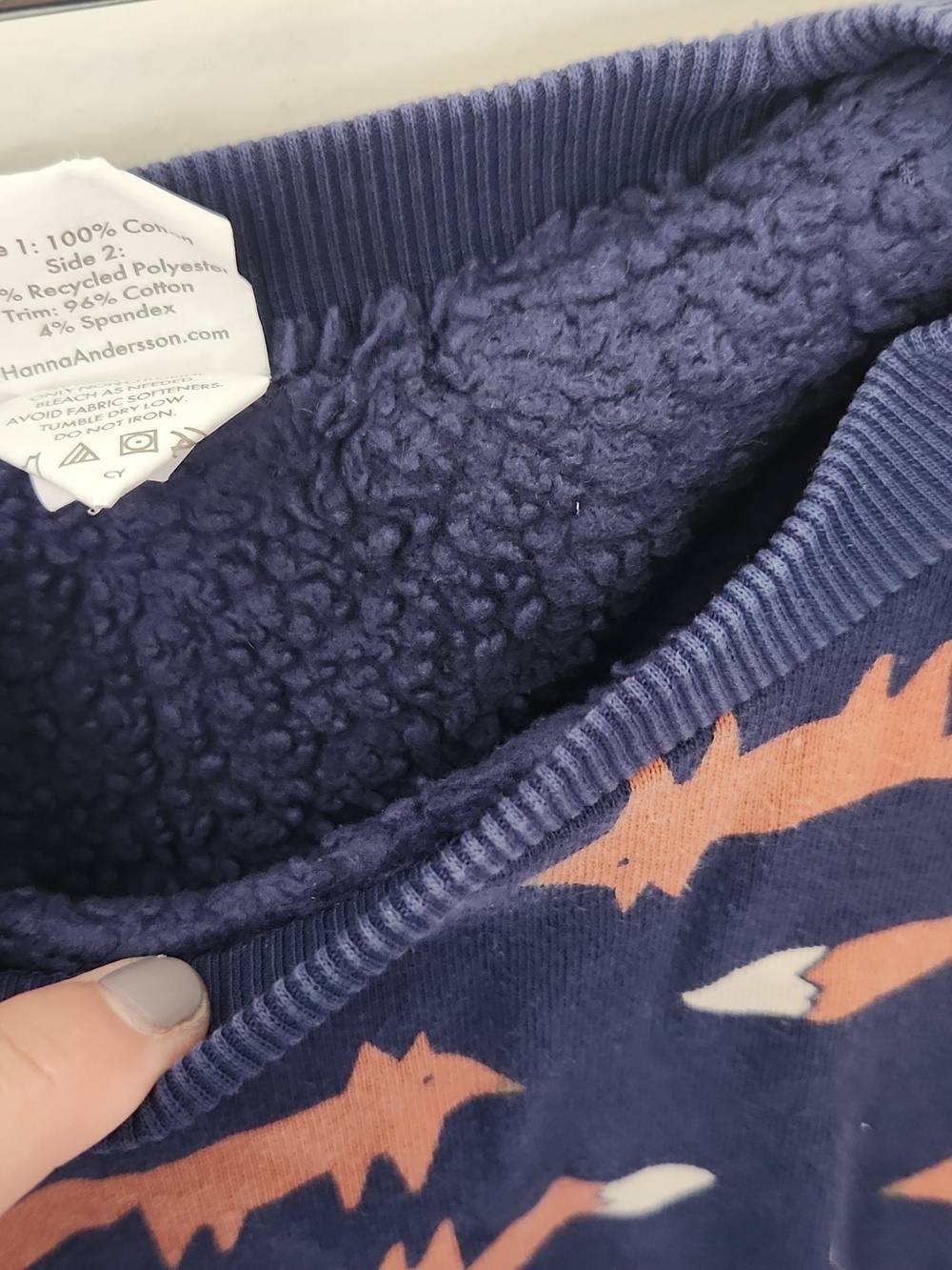 Hanna Andersson Sherpa Lined Navy Sweatshirt with Rust & White Fox Motif Size 10 - Picture 5 of 7